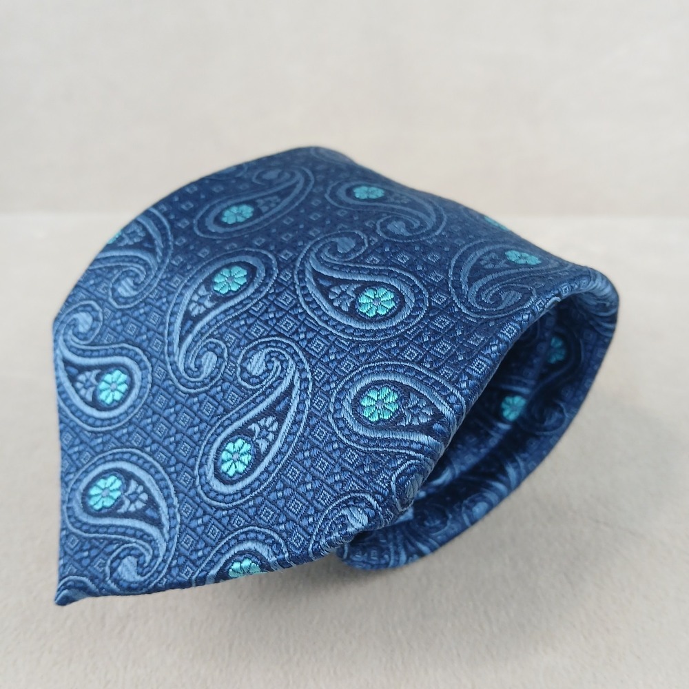 Michelsons Of London Heritage 3.25x57‎ Mens Silk Tie Paisley Blue 100% Silk